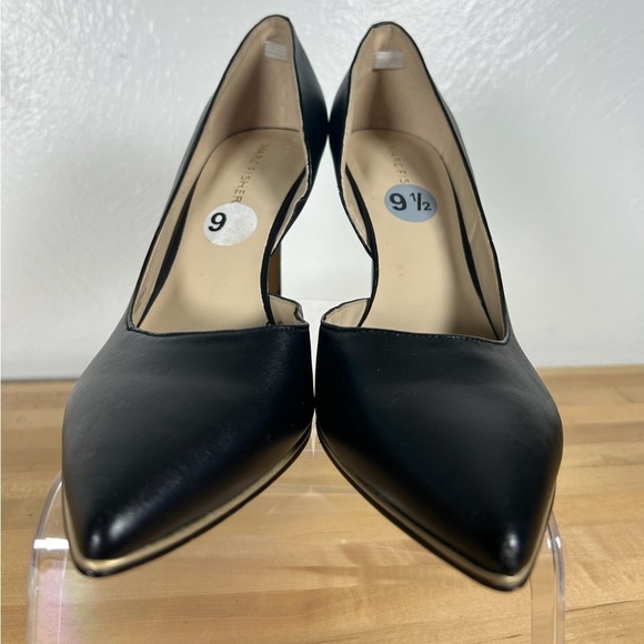 Marc Fisher Darlina D'orsay Pumps Black Pointed Toe Gold Trim 3.5” High Heel - Picture 4 of 11